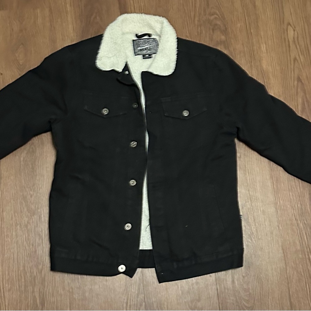Black Sherpa-Lined Denim Jacket
